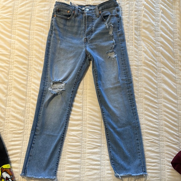 Medium Blue Straight Levi’s Leg Distressed Denim Jeans - Picture 2 of 5